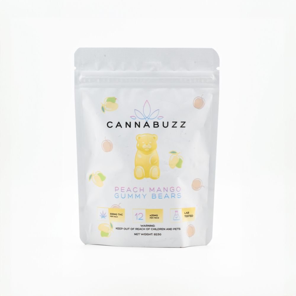 CannaBuzz - Organic THC Gummy Bears - Peach Mango (12 x 25mg THC)